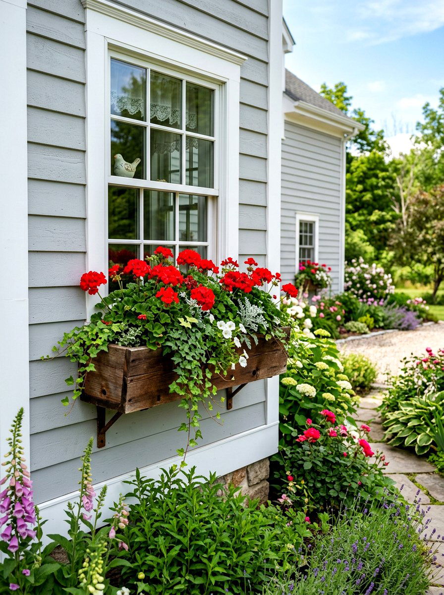 Wooden window box - 30 front window planter ideas