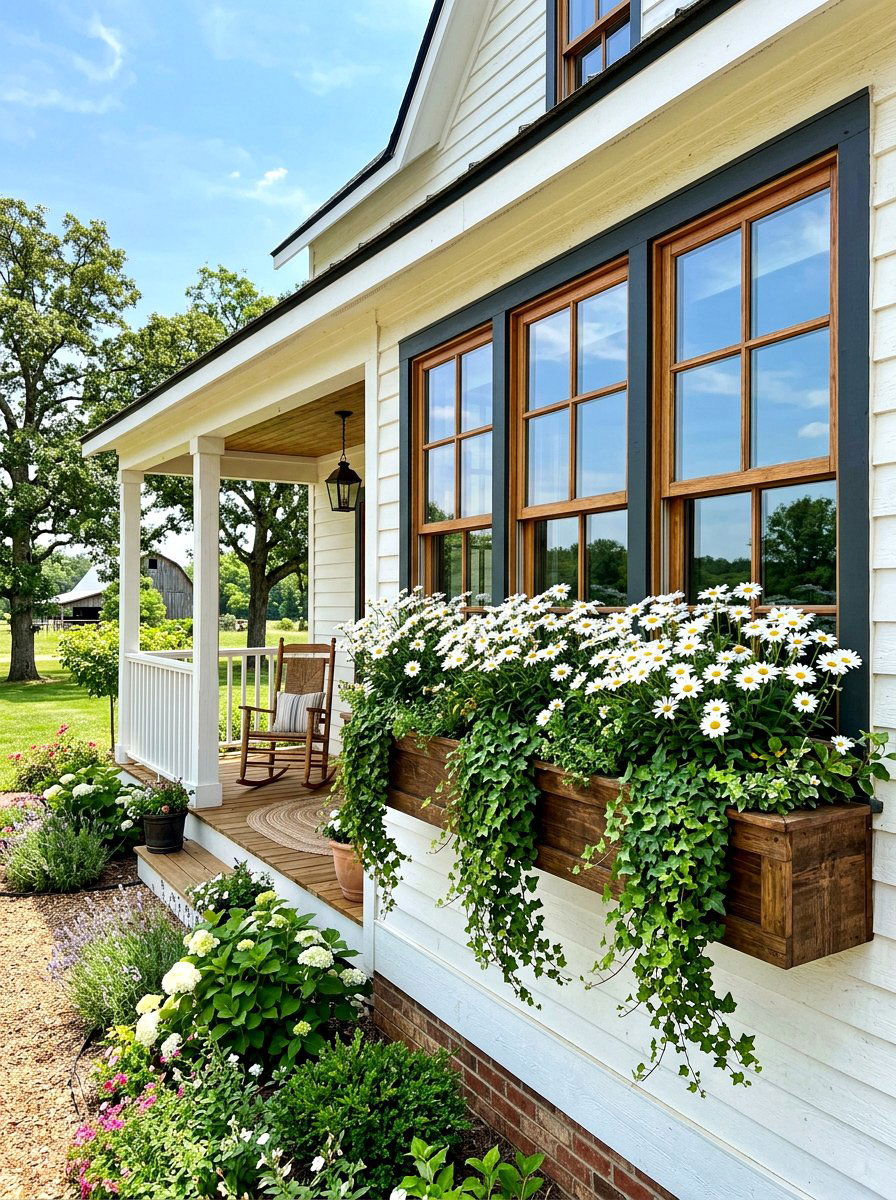 Wooden window boxes - 30 country porch decor ideas