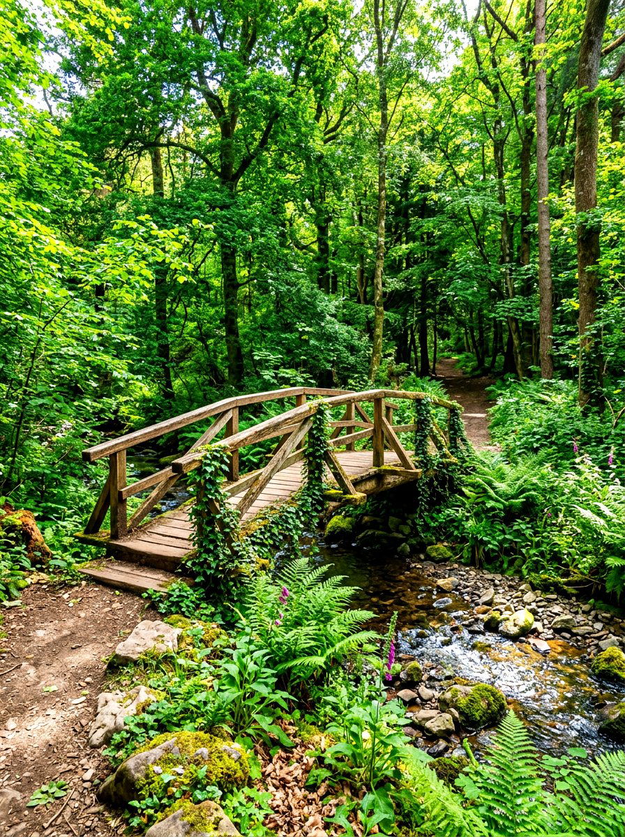 Woodland Bridge - 30 woodland backyard landscaping ideas