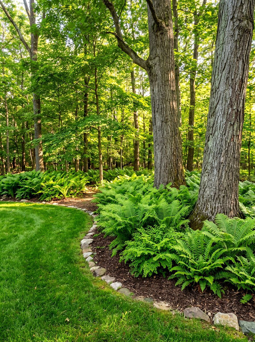 Woodland Edge Fern Planting - 30 woodland fern border ideas