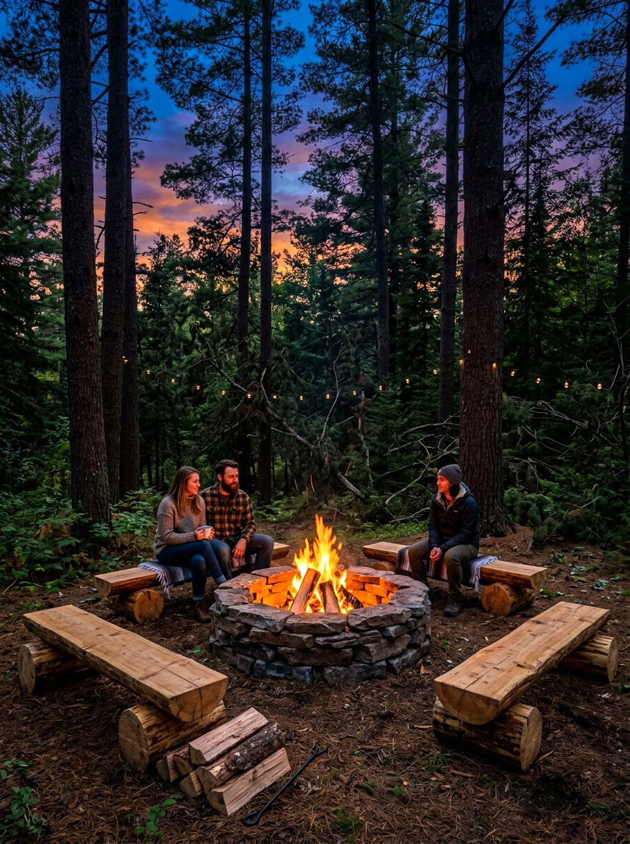 Woodland Fire Pit - 30 woodland backyard landscaping ideas