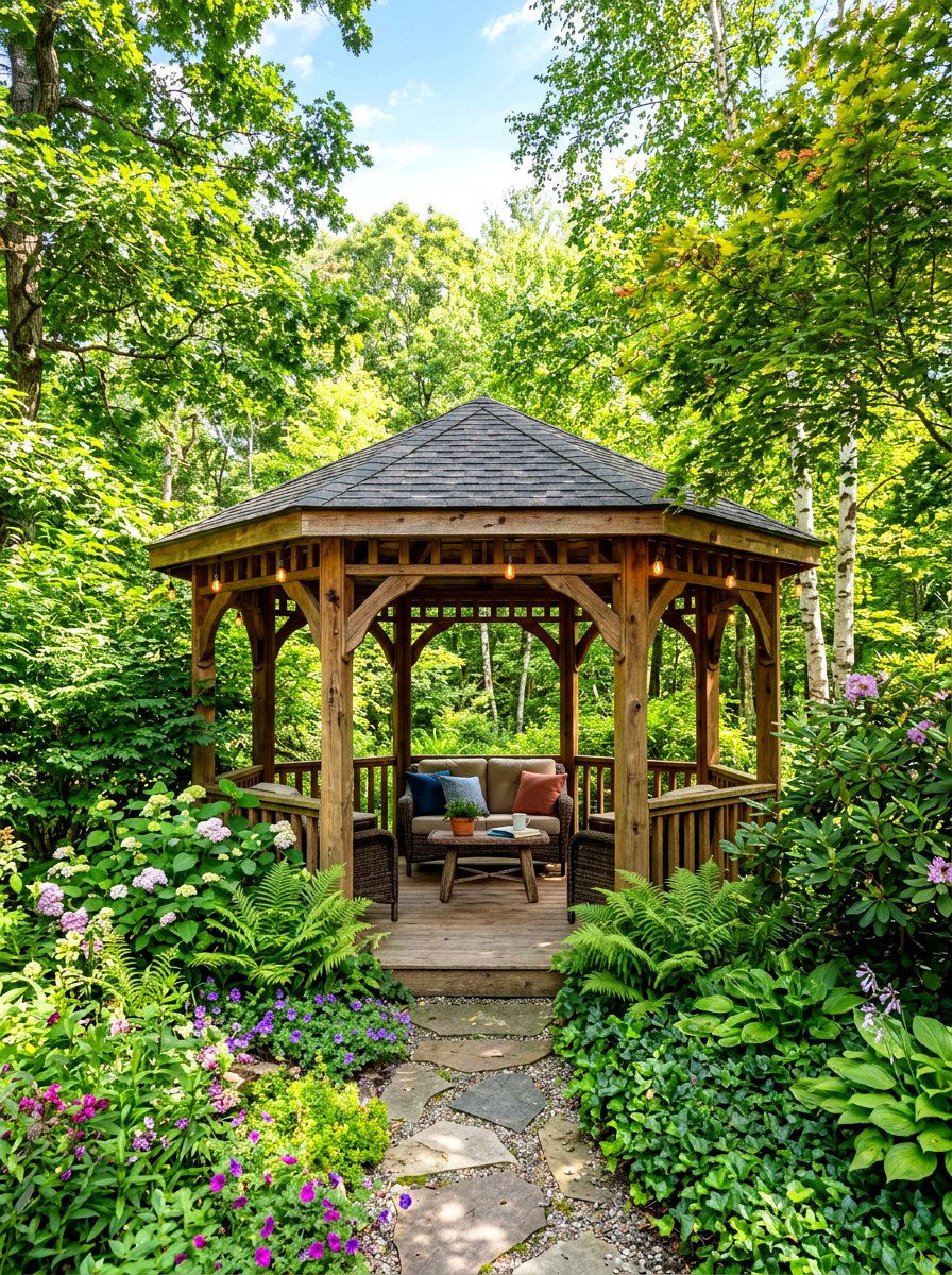 Woodland Gazebo - 30 woodland backyard landscaping ideas