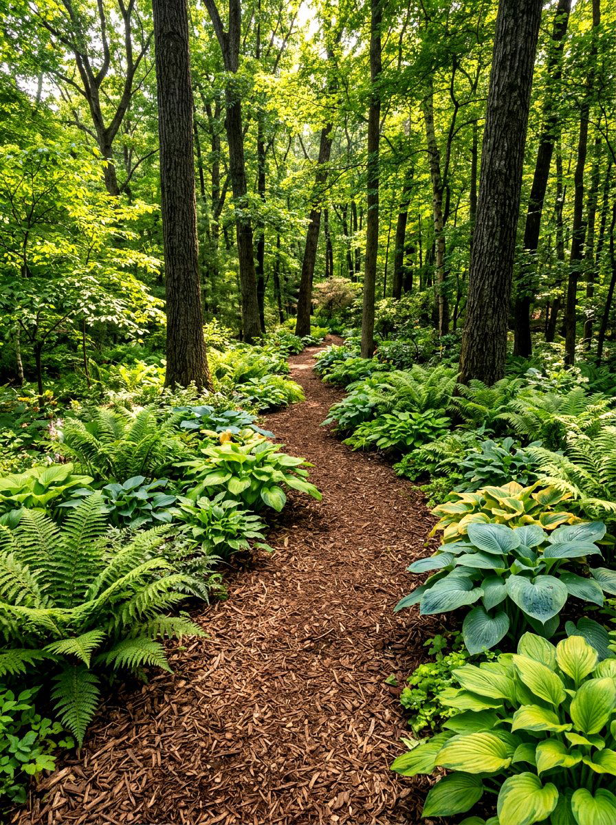 Woodland Mulch Path - 30 woodland shade garden ideas