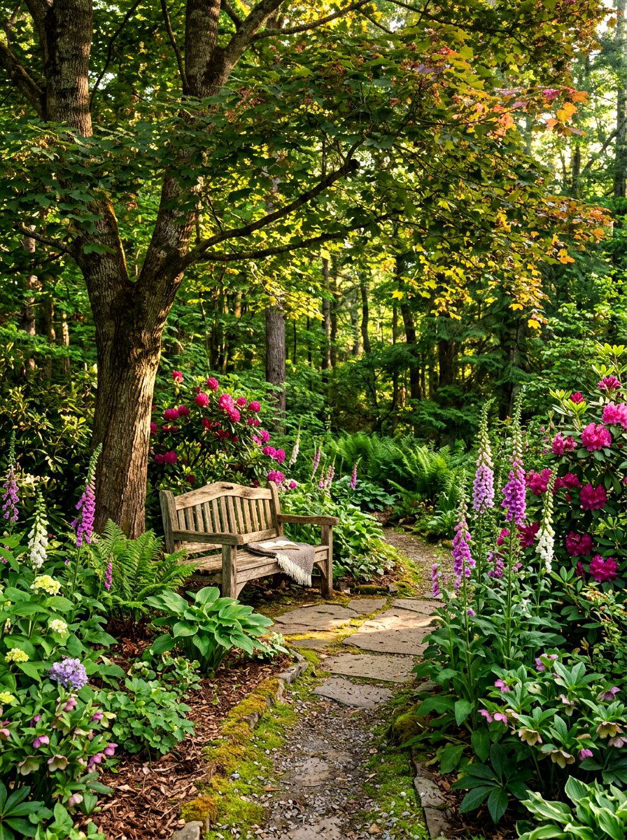 Woodland Seating Area - 30 woodland shade garden ideas