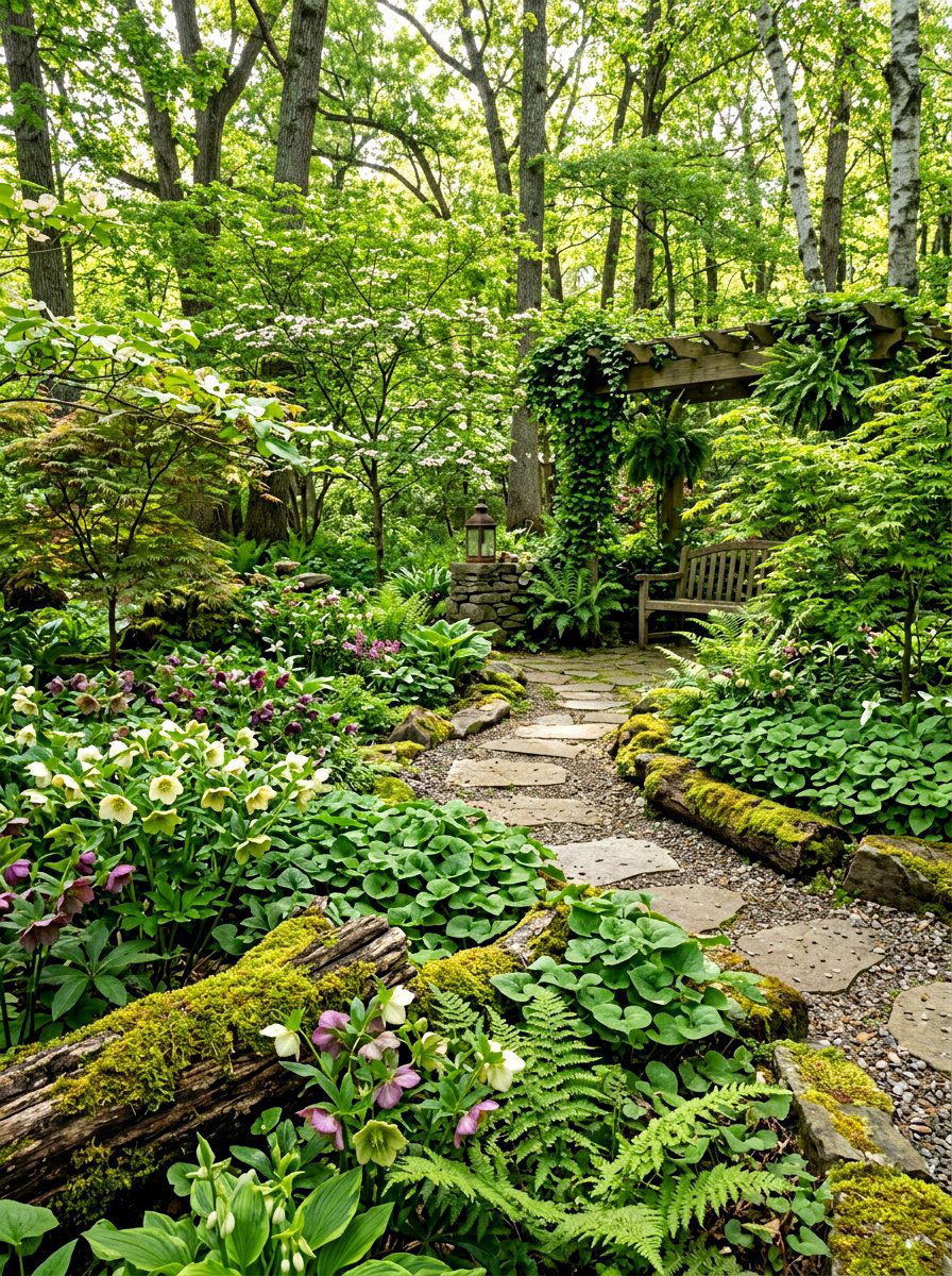 Woodland Shade Garden - 30 shady courtyard garden ideas