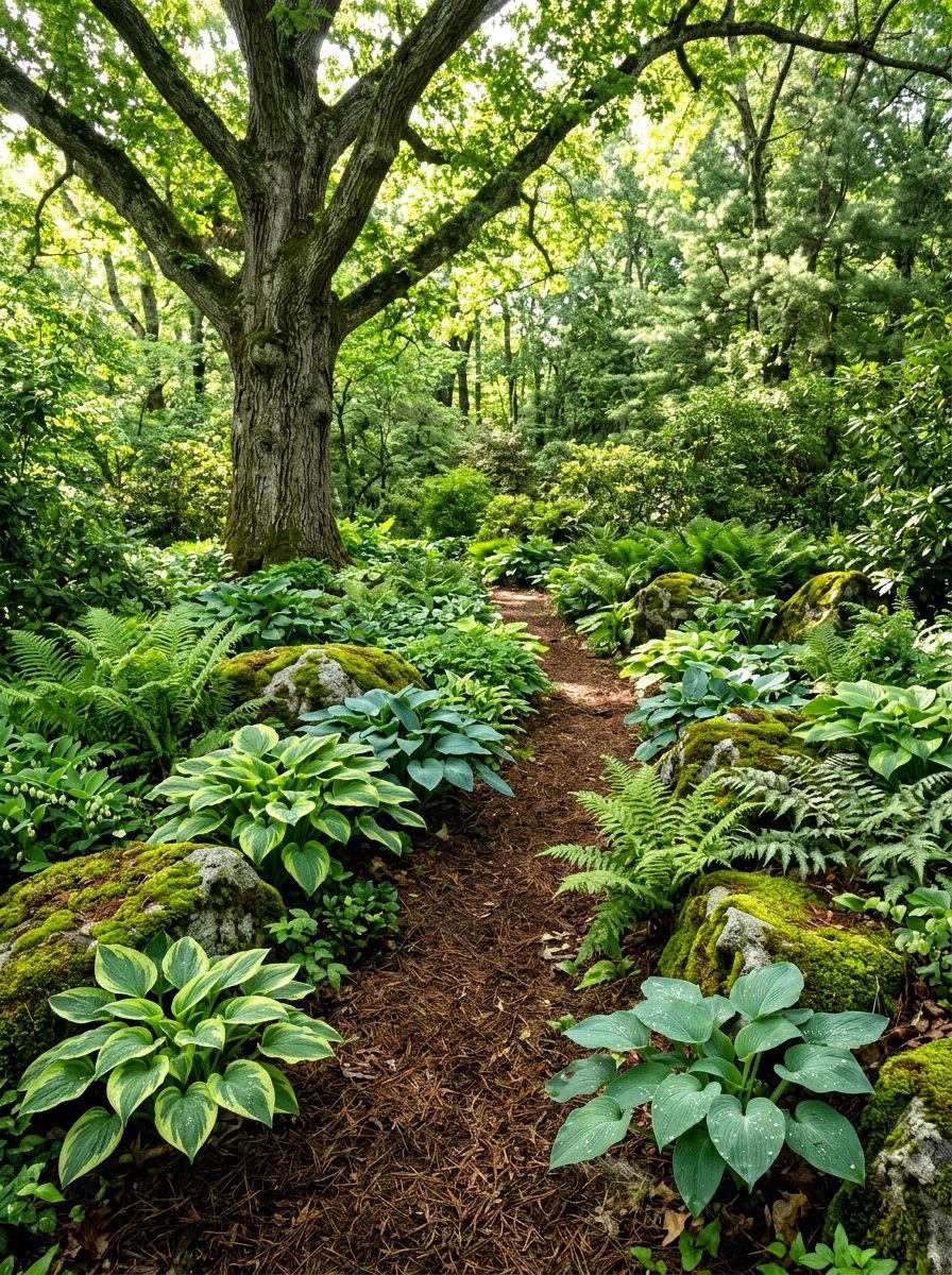 Woodland Shade Garden - 30 front lawn landscaping ideas