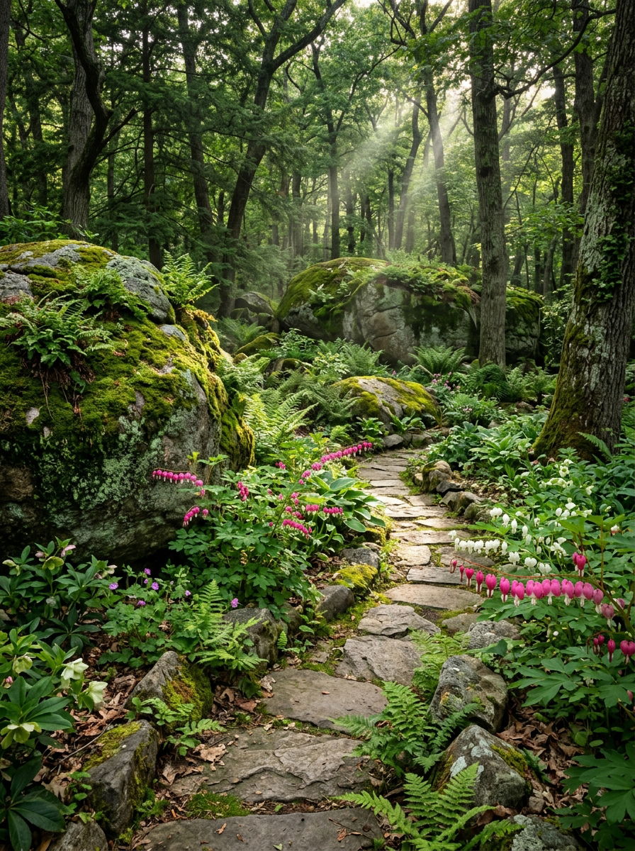 Woodland Stone Garden - 30 rock flower bed ideas