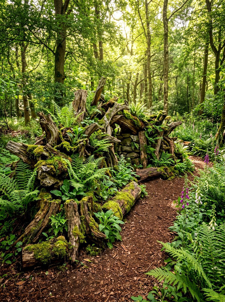 Woodland Stumpery Feature - 30 woodland shade garden ideas