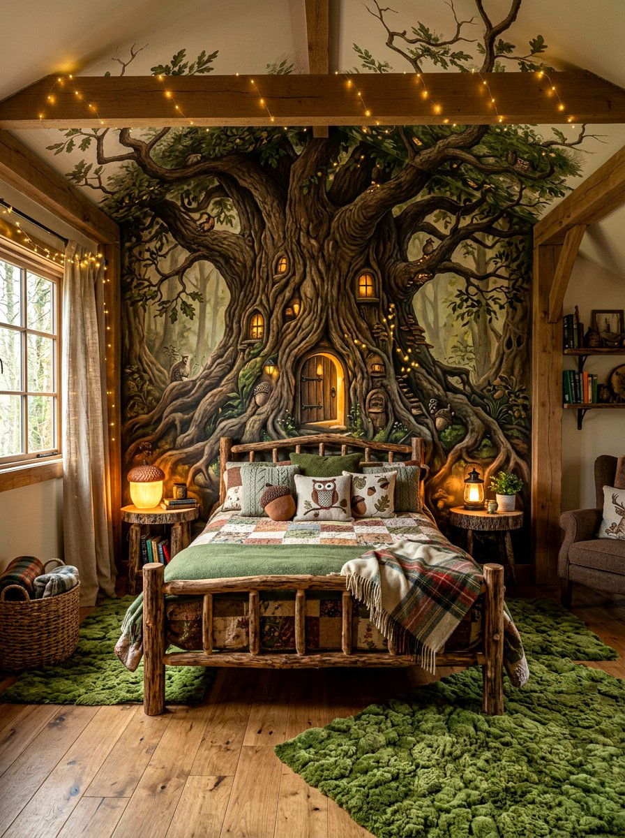 Woodland Tree Hollow Bedroom Mural - 30 mural kids bedroom ideas
