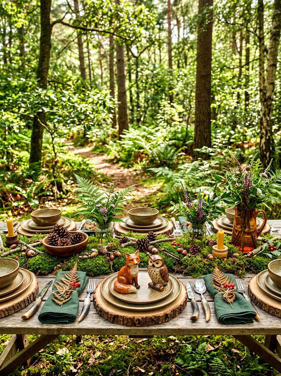 Woodland creature table setting - 30 baby shower backyard decor ideas