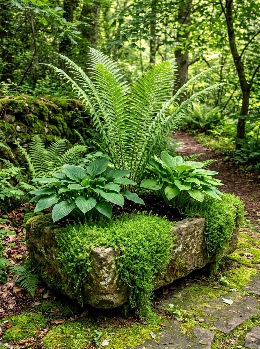 Woodland fern planter - 30 mixed container garden ideas