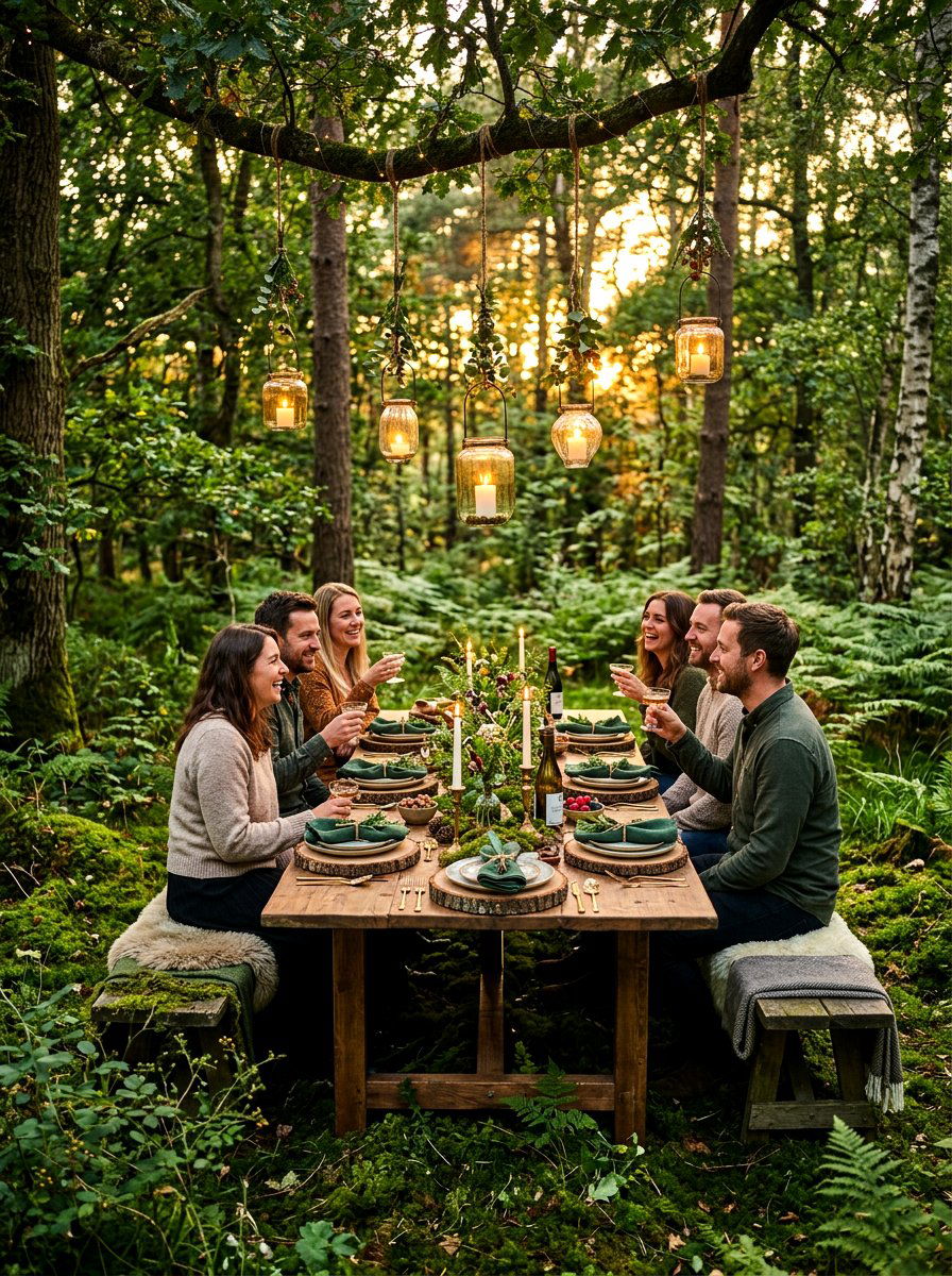 Woodland forest dinner party - 30 sunset dinner table ideas