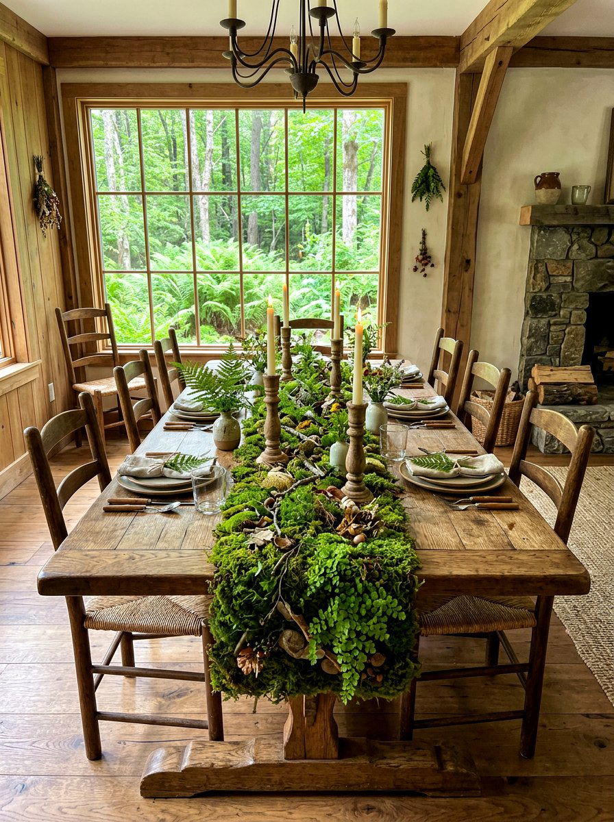 Woodland moss and fern table runner - 30 floral table runner ideas