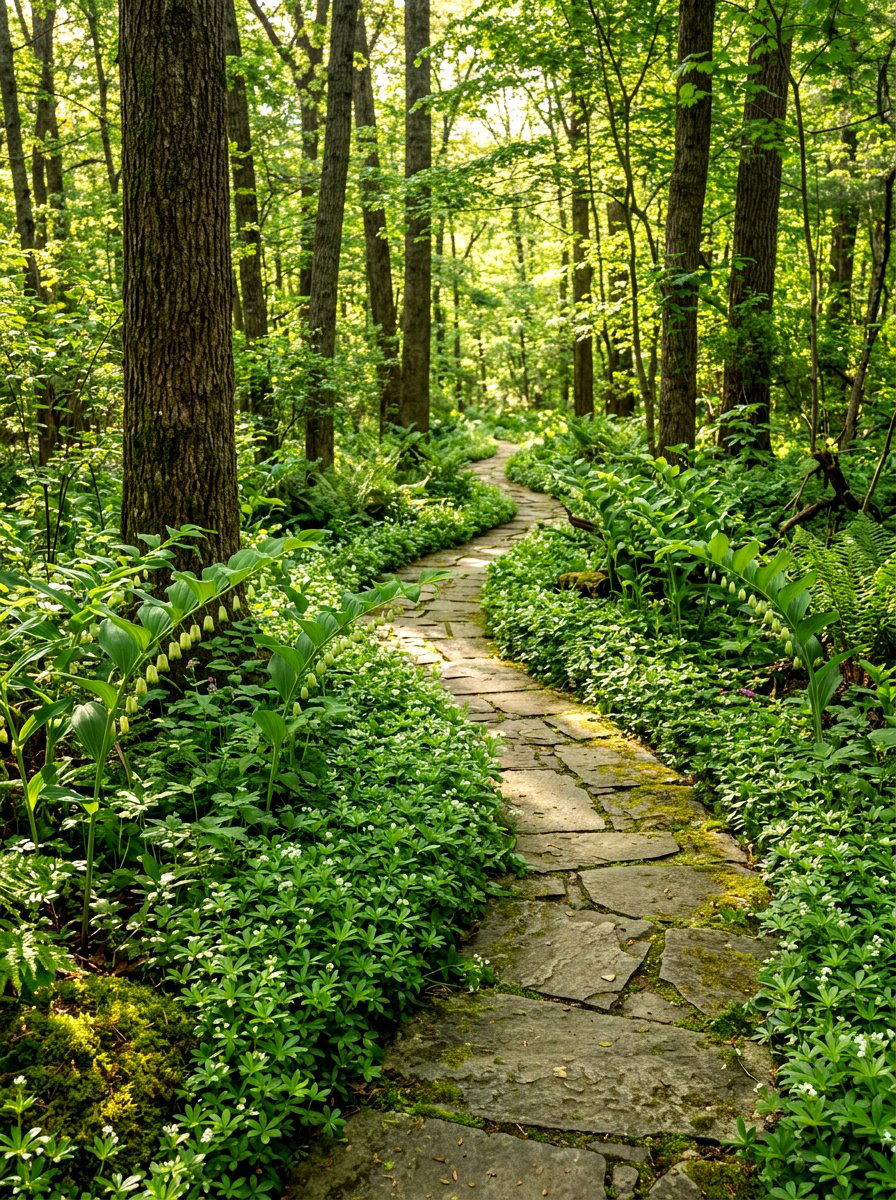 Woodland path landscape - 30 shade perennial garden ideas