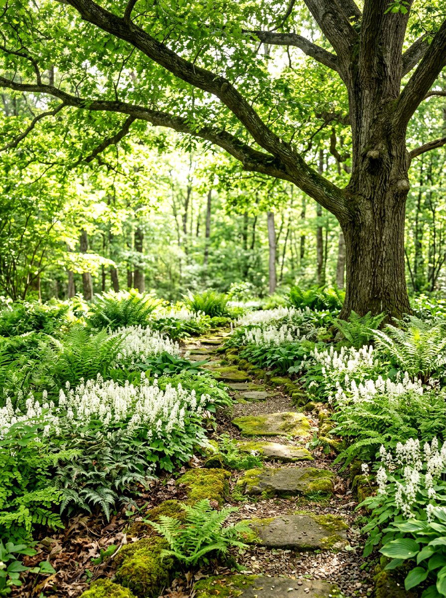 Woodland shade garden - 30 native plant front yard ideas
