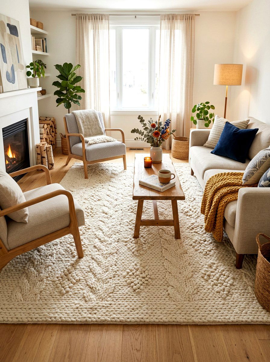 Wool Area Rug - 30 Japandi living room ideas