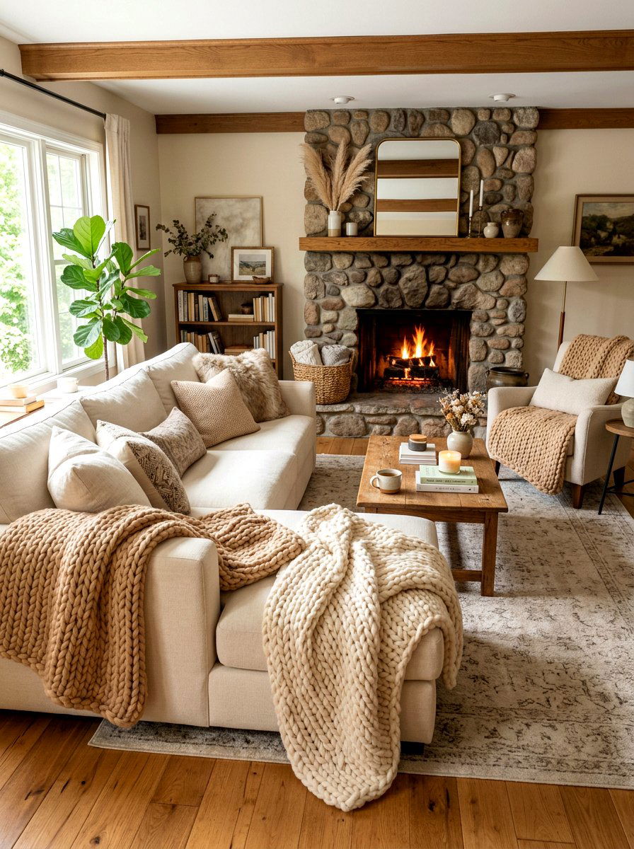 Wool Throw Blankets - 30 toasted beige living room ideas