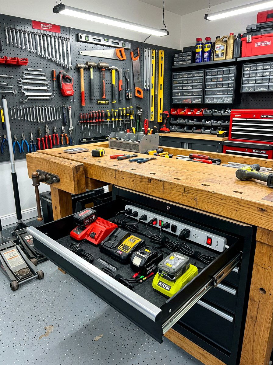 Workbench Charging Drawer - 30 hidden charging drawer ideas