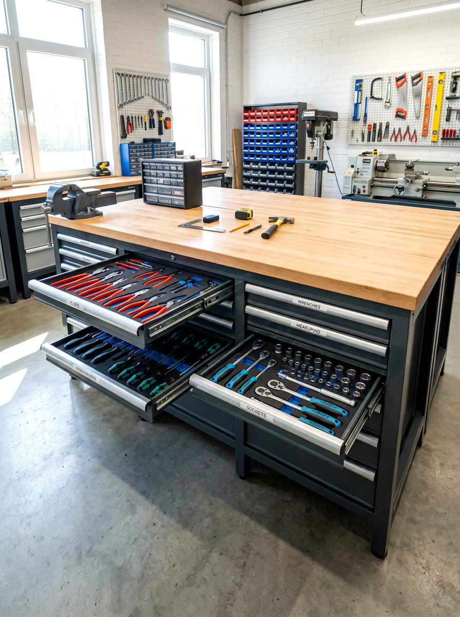Workbench Drawer System - 30 power tool storage ideas