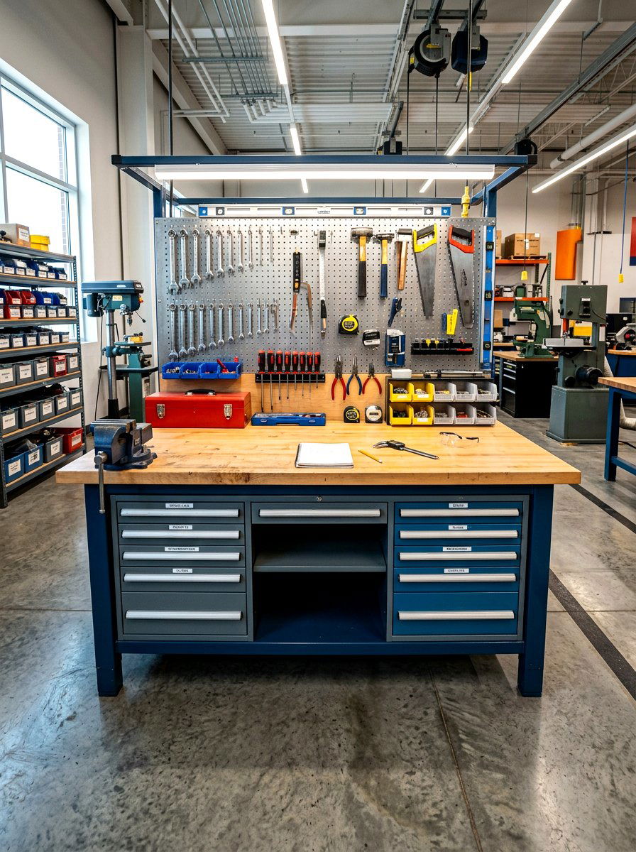 Workbench Station With Built In Drawers - 30 garage organization for small spaces ideas