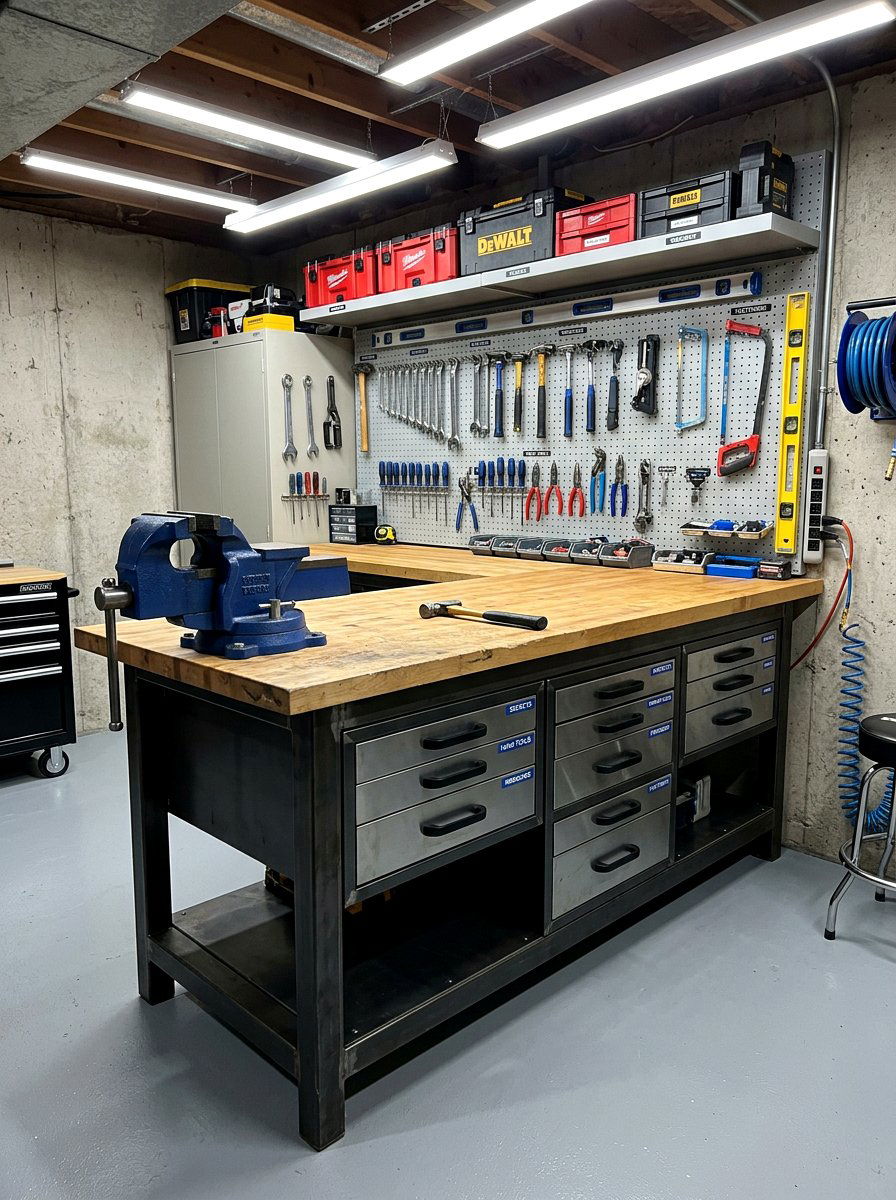 Workshop Storage Bench - 30 basement storage ideas