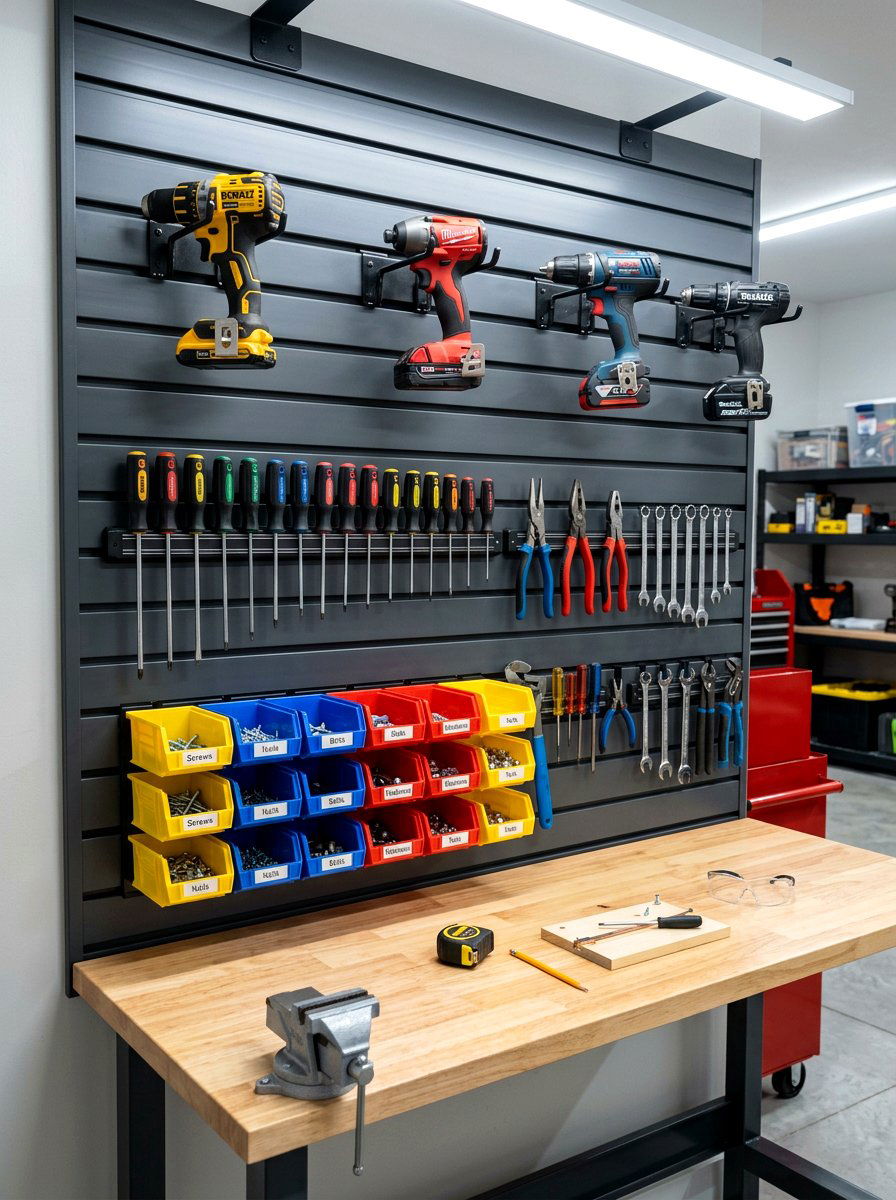 Workshop tool organization wall - 30 garage slatwall ideas