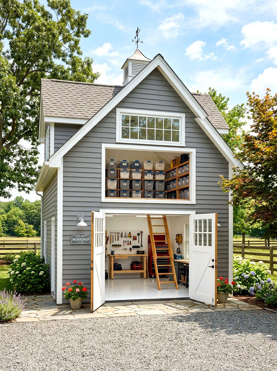 Workshop with Loft Storage - 30 backyard workshop shed ideas