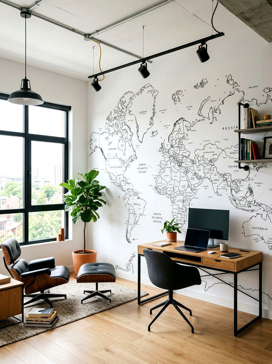 World map mural - 30 living room wall decor ideas