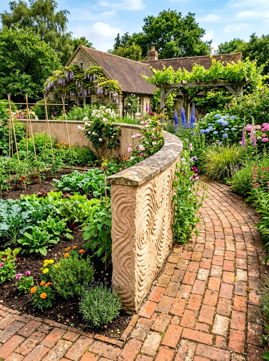 Worm Texture Garden Divider - 30 textured stucco backyard ideas