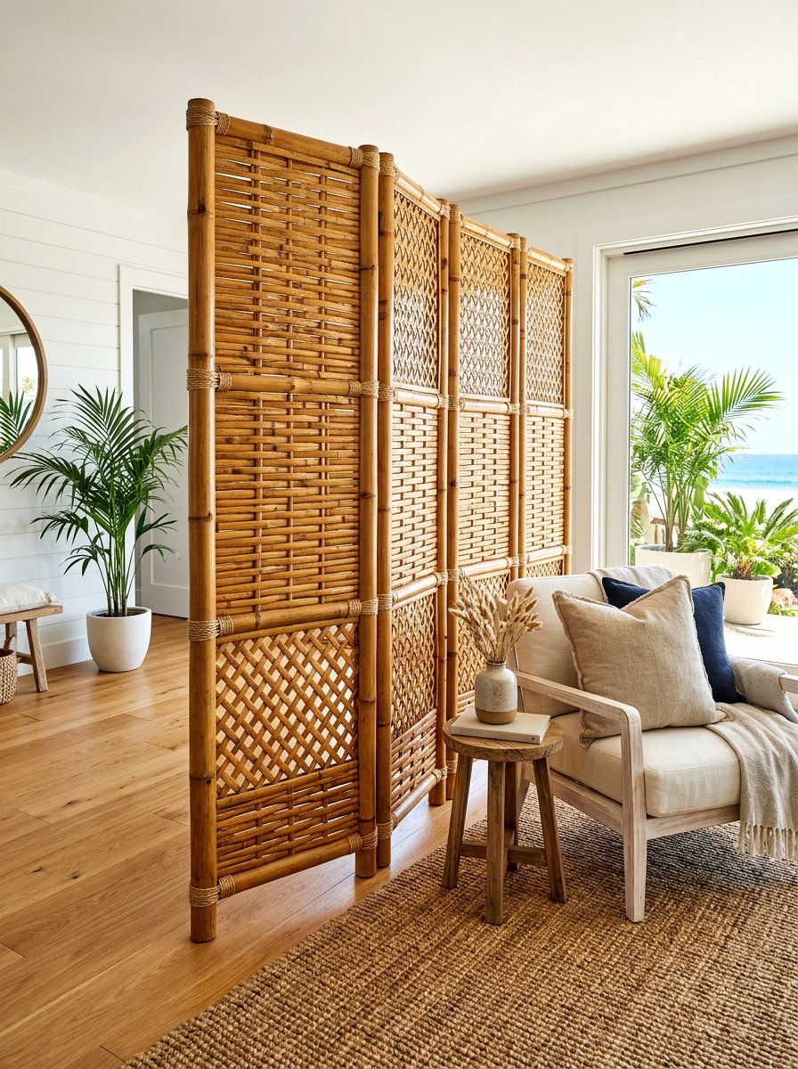 Woven Bamboo Divider - 30 room divider apartment aesthetic ideas