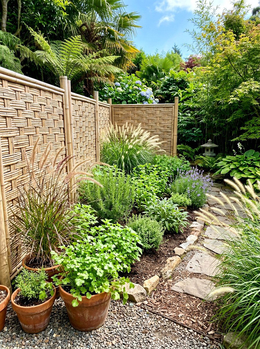 Woven Bamboo Garden Screen - 30 herb garden fence ideas