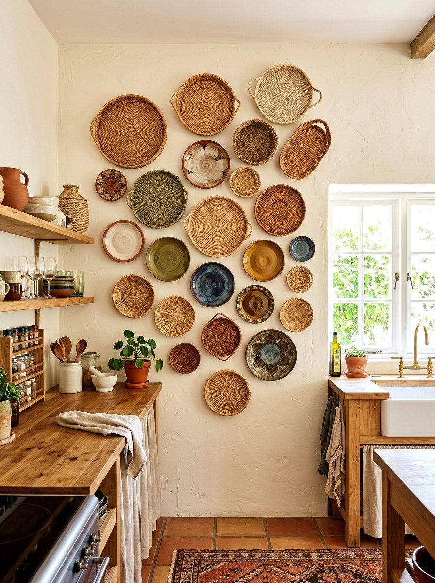 Woven Basket And Plate Mix - 30 plate display kitchen ideas