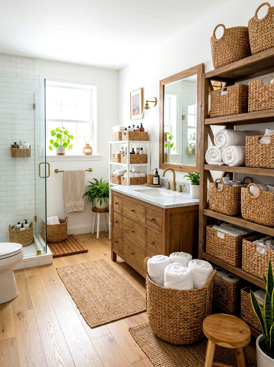 Woven Basket Bathroom - 30 summer bathroom decor ideas