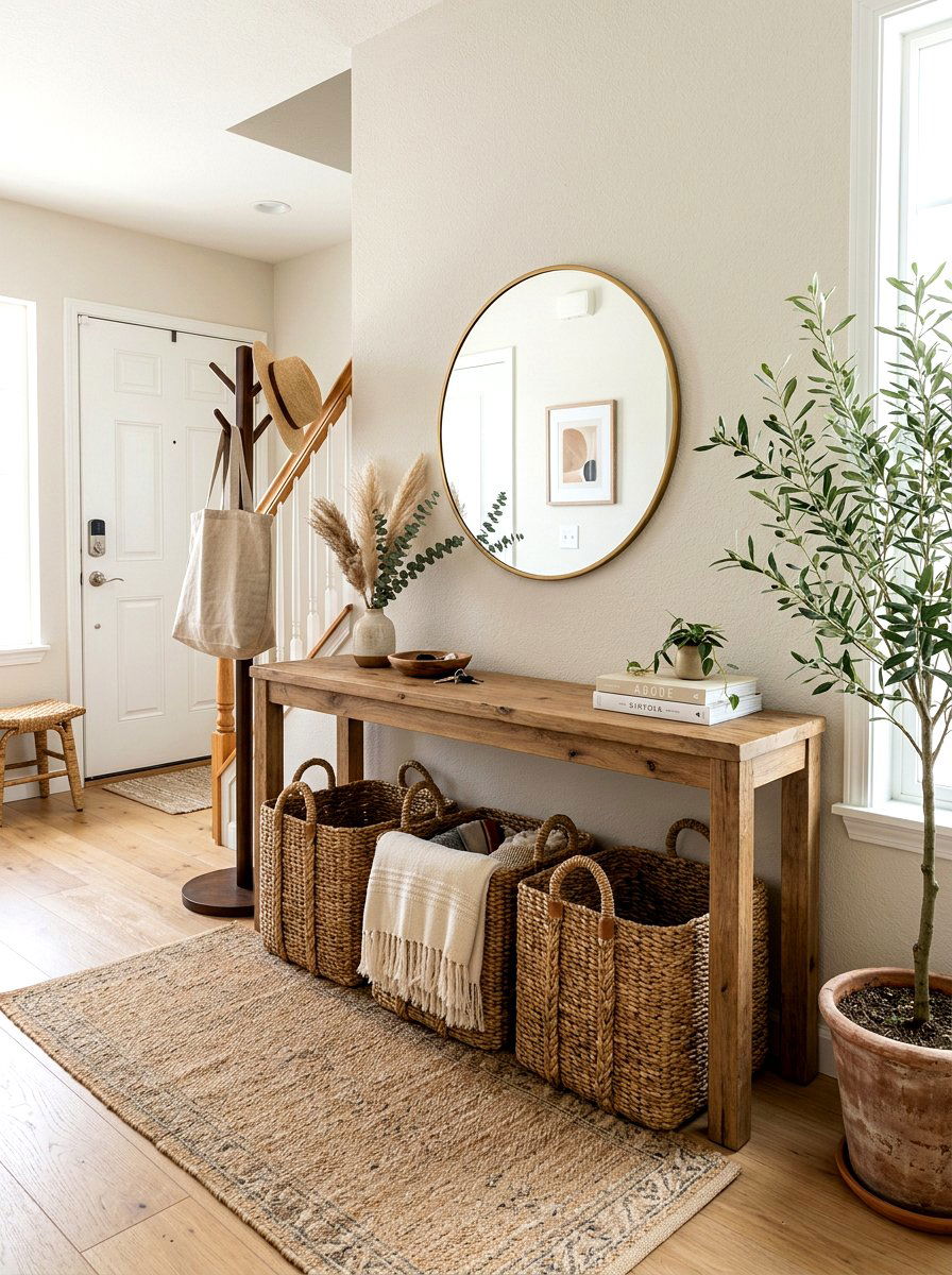 Woven Basket Entryway Storage - 30 TikTok entryway ideas