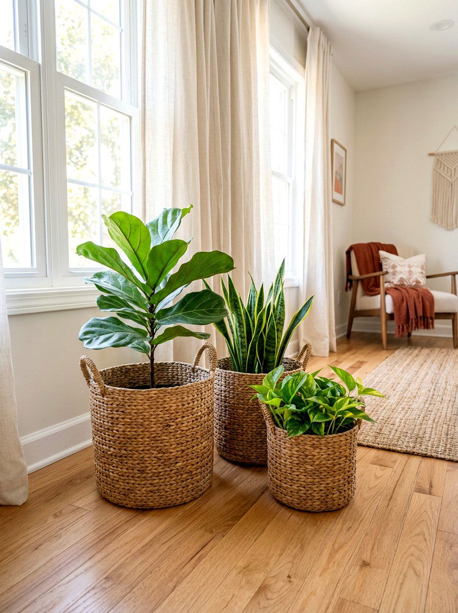 Woven Basket Floor Arrangement - 30 small planter ideas