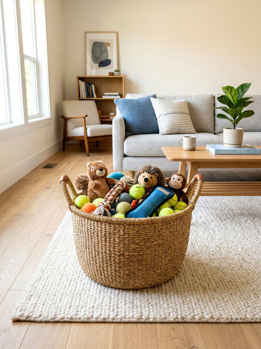 Woven Basket For Pet Toys - 30 organizing pet supplies ideas