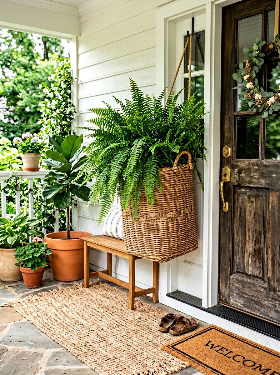 Woven Basket Front Door Planter - 30 front door planter ideas