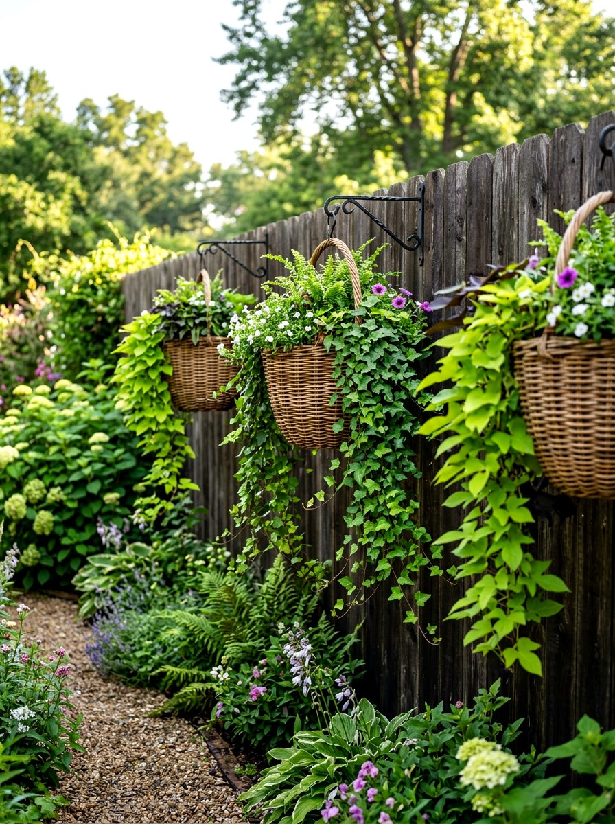 Woven Basket Hanger - 30 fence planter ideas