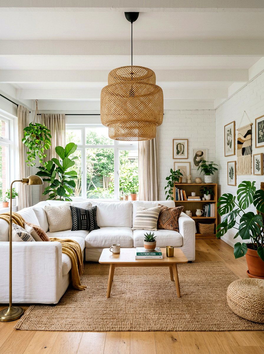 Woven Basket Living Room Light - 30 oversized pendant lighting ideas