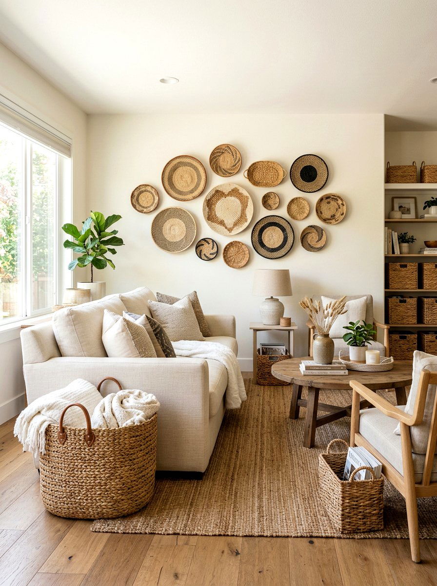 Woven Basket Living Room - 30 ocean inspired living room ideas