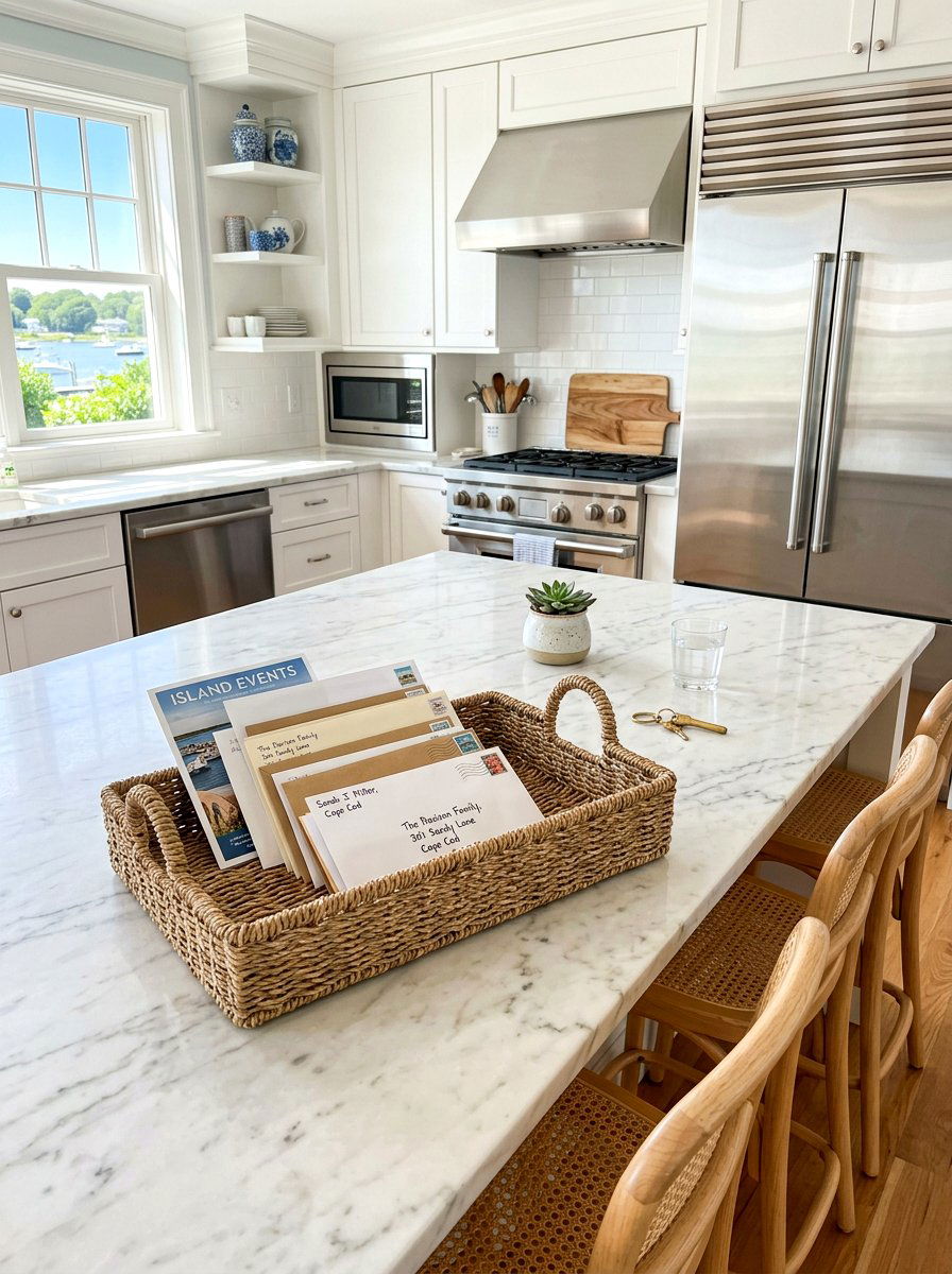 Woven Basket Mail Tray - 30 mail organization ideas