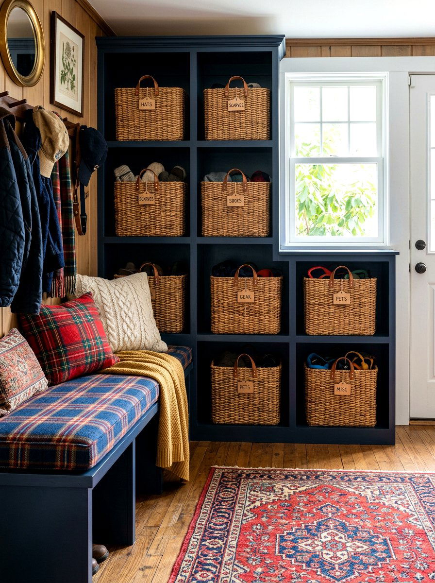 Woven Basket Mudroom Organization - 30 moody mudroom ideas