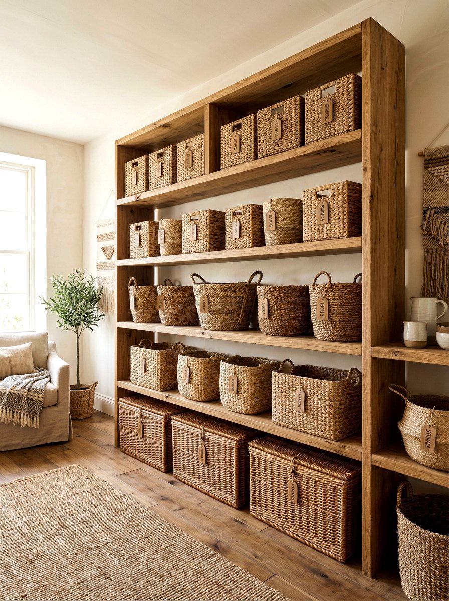 Woven Basket Organization - 30 linen cupboard styling ideas