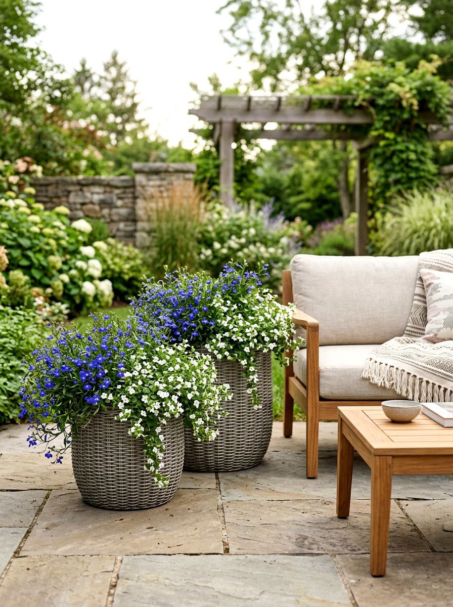 Woven Basket Outdoor Pots - 30 modern container garden ideas