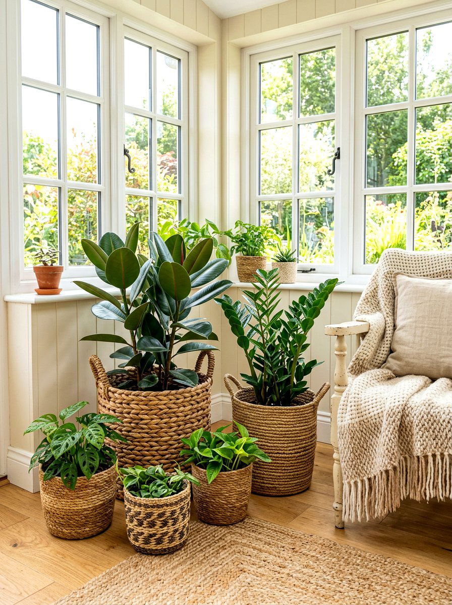 Woven Basket Plant Corner - 30 sunroom plant corner ideas