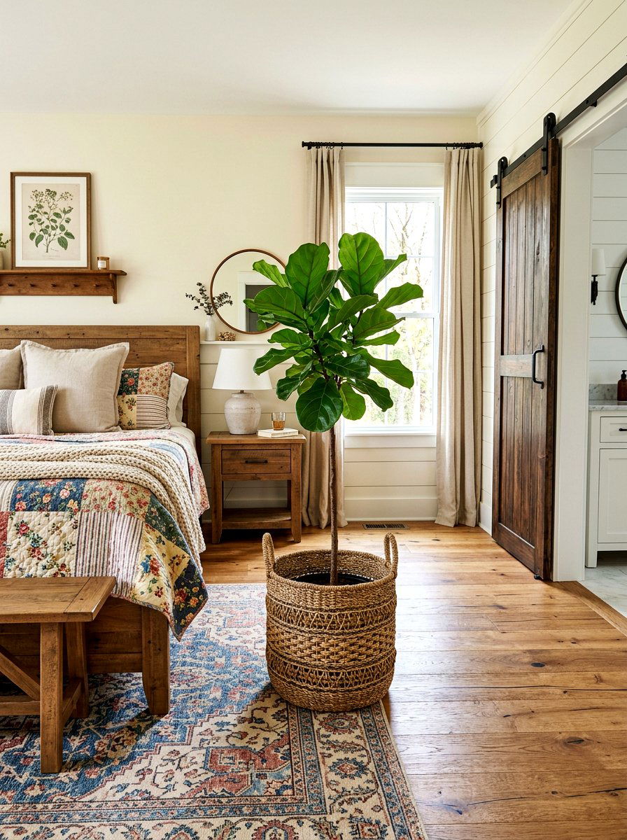 Woven Basket Planter - 30 bedroom plant decor ideas