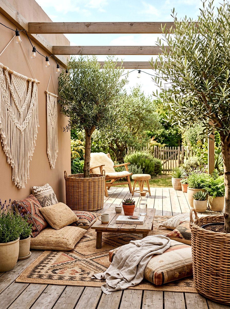 Woven Basket Planters - 30 potted olive backyard ideas