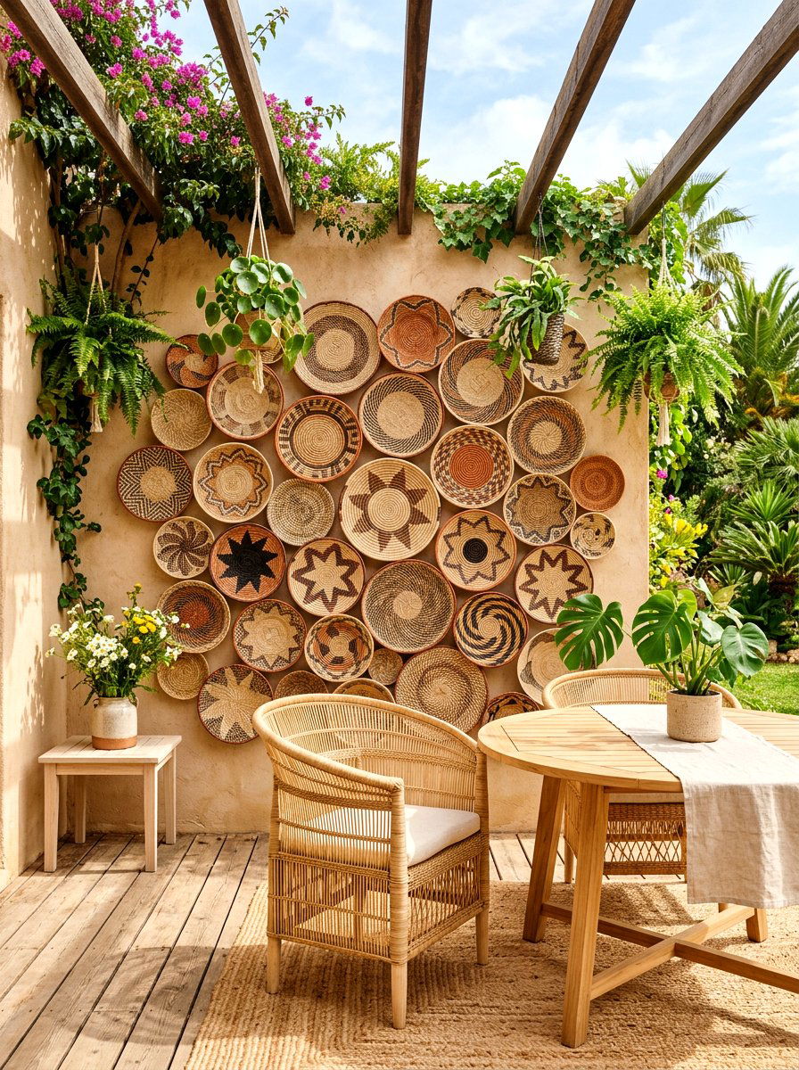 Woven Basket Plate Wall - 30 plate wall dining room ideas