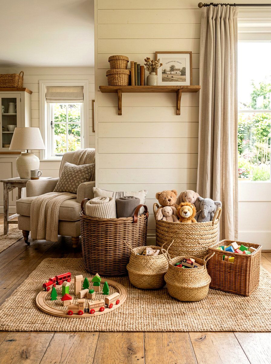 Woven Basket Setup - 30 toy rotation storage ideas