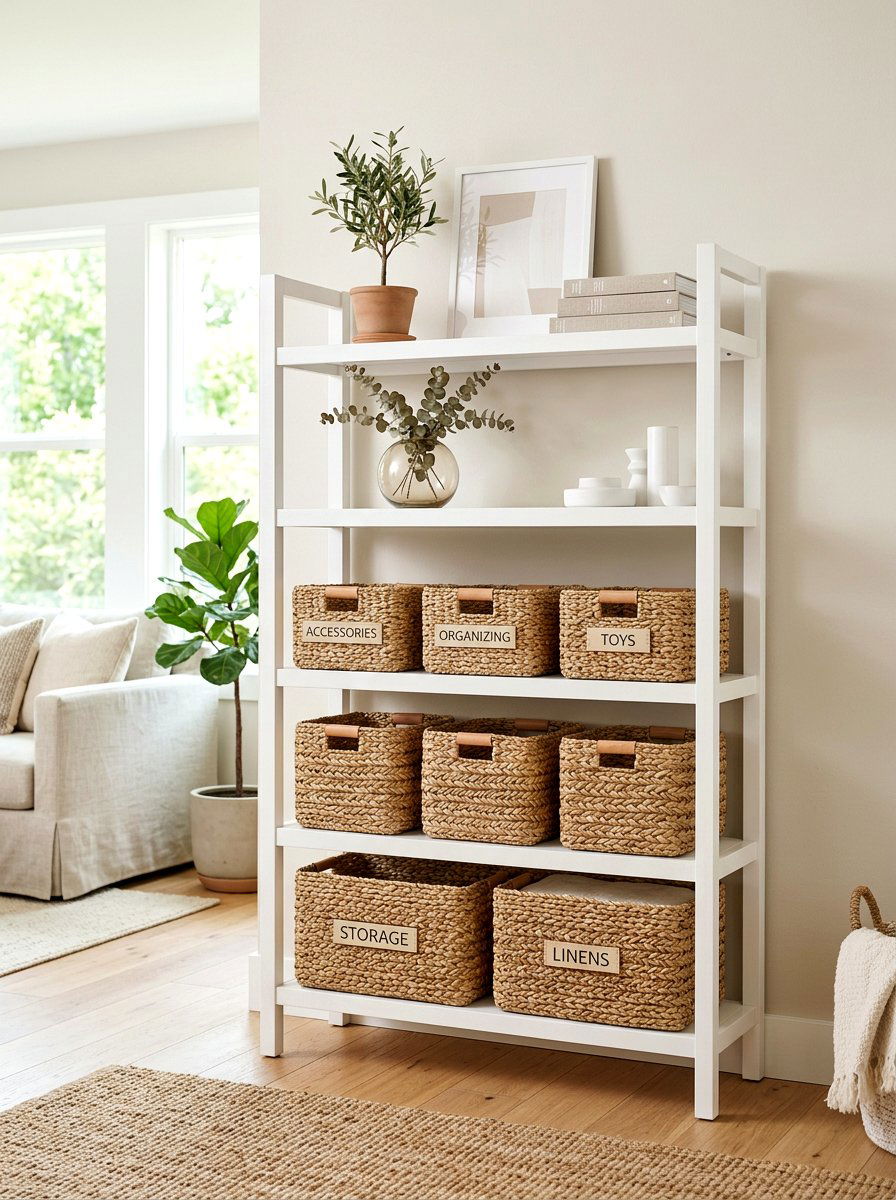 Woven Basket Shelf - 30 winter shelf styling ideas